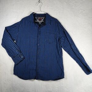Hawk XL‎ Mens Button Up Shirt Long Sleeve Blue Black Plaid Checkered